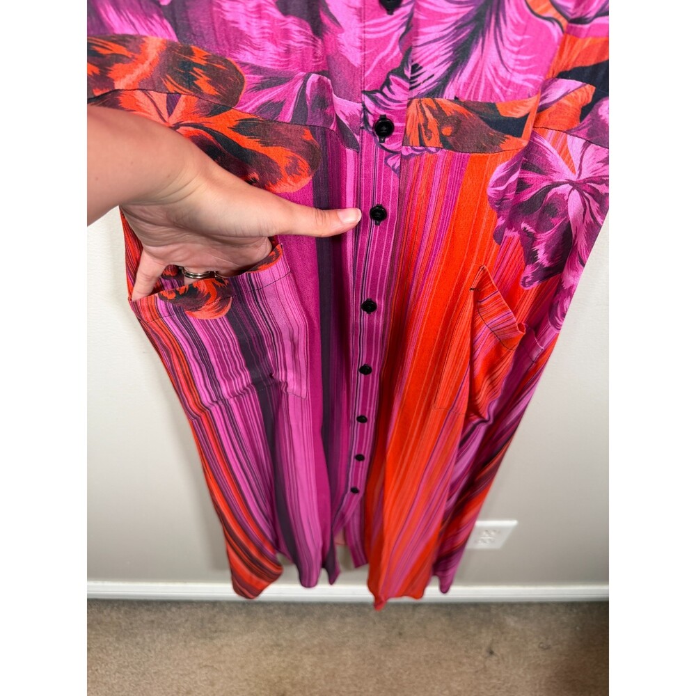 The Kit Cobie Shirt Dress Size 10 Maxi Striped Iris Art to Wear Abstract Floral - Picture 8 of 12